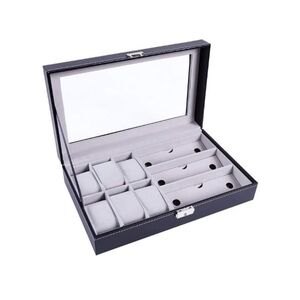 Watch Box & Jewelry Organizer, 6 Slot Watches 3 Glasses Storage Case Lockable